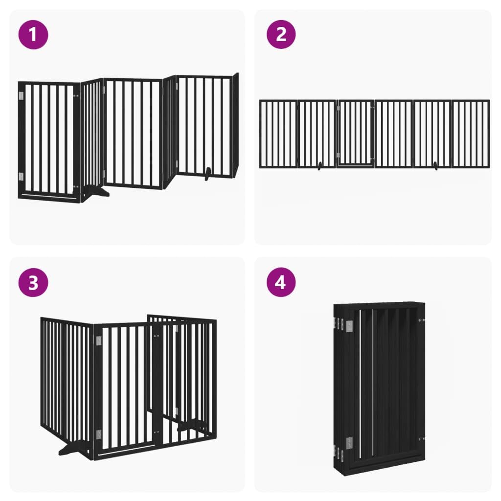 Homgoday Puerta para Perros Plegable 6 Paneles Madera álamo Negra 300 cm Barrera para Perros Plegable Valla para Mascotas Pequeña Barrera de Seguridad para Escalera Pasillo
