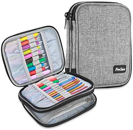 ProCase Crochet Hook Case (up to 6.5 Inches), Travel Organizer Zipper Bag for Various Crochet Hooks, Circular Knitting Needles and Other Accessories (NO Accessories Included), Grey