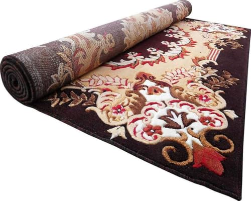 Image of SABIRA Carpet (Size-150x200 Cm / 60x78 in) Modern Floral Area Rug Large Carpet for Living Room, Bedroom & Dining Room, Washable, Non-Slip (Color - Brown)