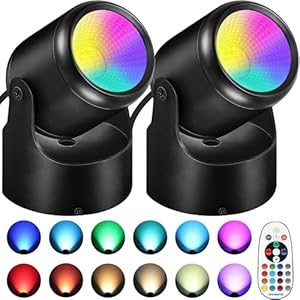 RGBW Christmas Spot Lights Indoor 6W Up Lights Indoor with Remote Control 16 Color Changing Uplighting Indoor 120V LED Spotlight Indoor Dimmable Uplights Indoor for Parties Plant Decor, 2 Pack