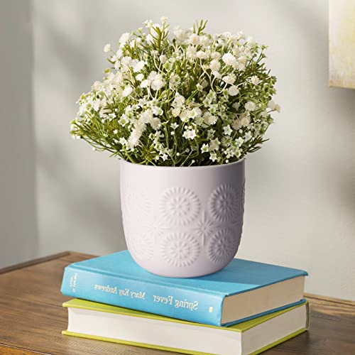 Jofamy Ceramic Pots For Indoor Plants, Houseplant Flower Pots 2 Set 6 In &4.7 In Indoor White Planters With Drainage, Spring Choice Christmas Plant Pot(Embossed Daisy) #TOP4