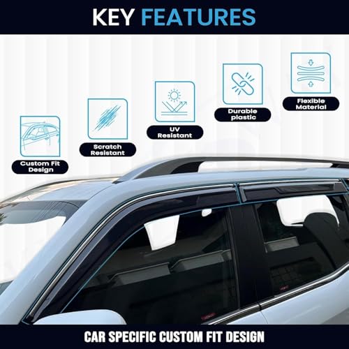 Image of Seltos Side Door Visor Car Rain Guard Compatible with Kia Seltos 2026 Year Onwards All Model - Chrome Lined Rear Window Wind Deflectors, Polycarbonate, Smoke, Set of 6 Pcs