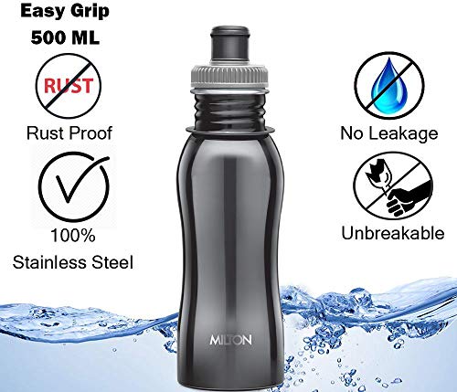 Image of MILTON Easy Grip 500 Stainless Steel Water Bottle, 500 ml, Black | Leak Proof | Office Bottle | Sports Bottle | Home | Kitchen | Hiking | Treking Bottle | Travel Bottle