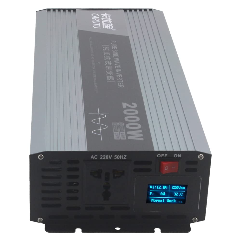 Inverter Inverter a Onda sinusoidale Pura da 2000 W Uscita 12V 220V Eccellente Onda sinusoidale Pura Stabile con visualizzazione dei Prompt di Errore Inverter Auto(12V,220V 50HZ_Universal)
