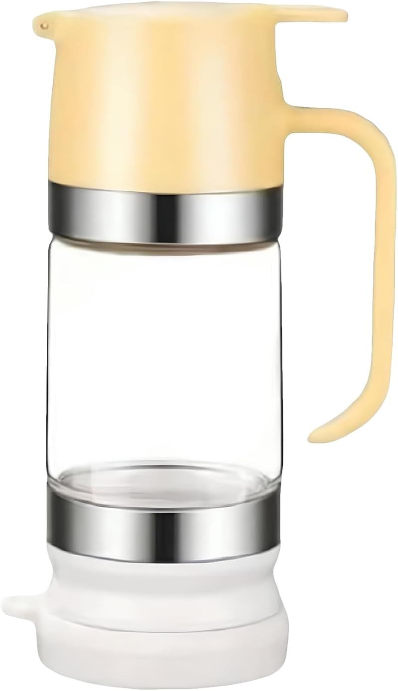 Glass Honey Dispenser, 300 ml, Non-Drip Honey Dispenser with Handle, Ideal for Honey and Syrup, Soy Sauce, Other Liquids, Kitchen Accessories (Yellow)