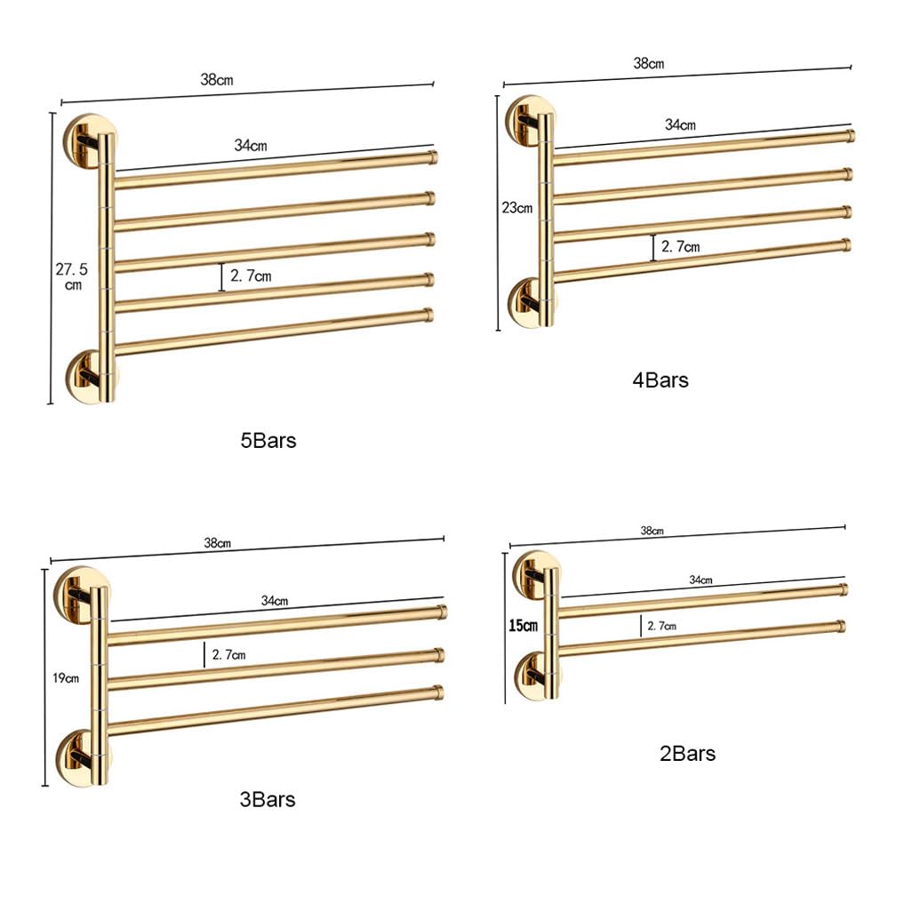 Barre porte-serviettes, support mural pliable pivotant en laiton poli, design peu encombrant, 5 barres pour salle de bain, buanderie, cuisine