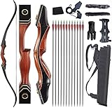 Monleap Archery 60' Takedown Hunting Recurve Bow and Arrow Set for Adult Longbow Kit Competition Shooting Right Hand Wooden Riser 30-50LB (30lb)