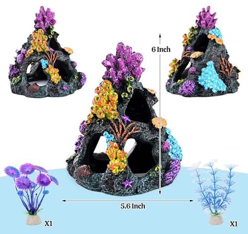 Binswloo Fish Tank Decorations, Coral Reef Aquarium Decor Ornaments, 2 Aquarium Plants for Fish Tank Decoration Accessories - Image 3