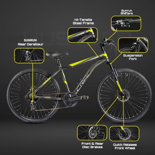 Image of CRADIAC - Hustler X7 MTB 7 Gear Cycle for Boys & Adults | 29 Inch Cycle for Men | 7 Speed Mountain Bike with Disc Brake & Front Suspension | 15+ Years | 5.8FT+