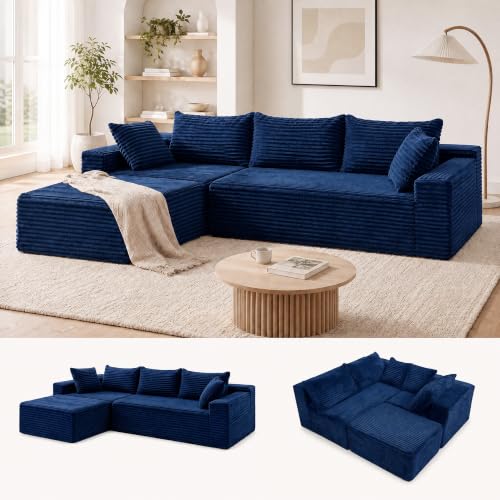 Image of Claiks 104 inch Boneless Couch, Cloud Couch Sectional, Blue