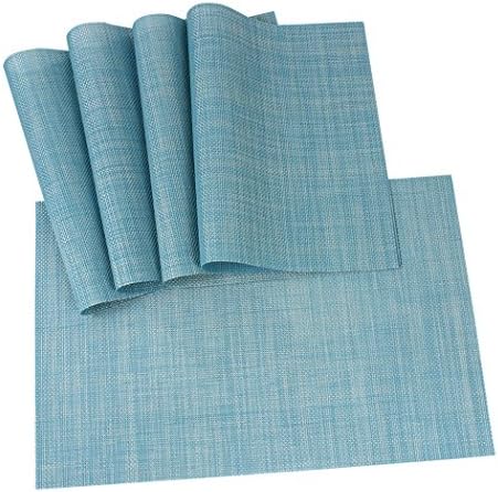 Ranvi Placemats for Dining Table Heat Resistant Stain Resistant Washable PVC Placemats Set of 5 Kitchen Table Place Mats Woven Vinyl Placemats (Blue, Set of 5)
