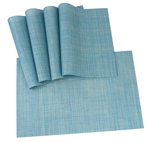 Ranvi Placemats For Dining Table Heat Resistant Stain Resistant Washable Pvc Placemats Set Of 5 Kitchen Table Place Mats Woven Vinyl Placemats (Blue, Set Of 5) #TOP2