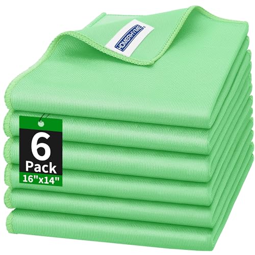 HOMERHYME Microfiber Cleaning Cloth, 6 Pack Glasses Cleaning Cloth, 16" ×14" Window Cleaning Rags, Streak Free Lint Free Polishing Cloths Wipes for Eye Glass Stainless Steel Windshield, Sage Green
