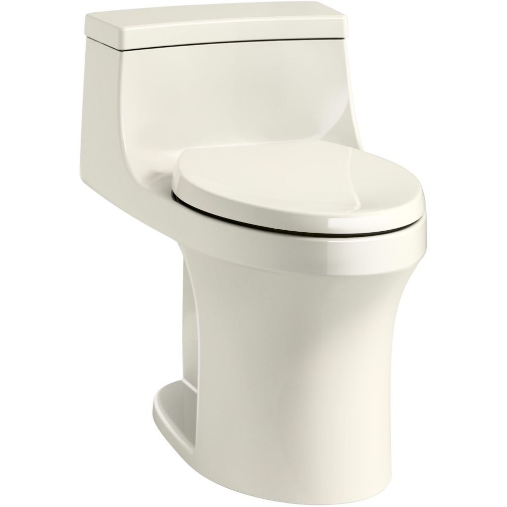 KOHLER K-5172-RA-96 San Souci Comfort Height Compact Elongated 1.28 GPF Toilet with AquaPiston Flushing Technology and Right-Hand Trip Lever, Biscuit, 1-Piece