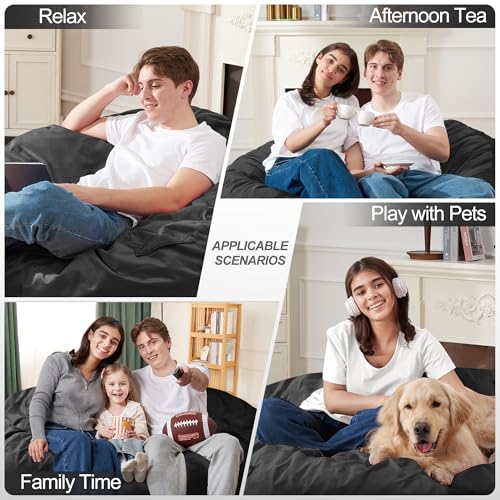 Homguava 4 FT Bean Bag Chair: 4' Bean Bags with Memory Foam Filled, Large Beanbag Chairs Soft Sofa with Dutch Velvet Cover-Black