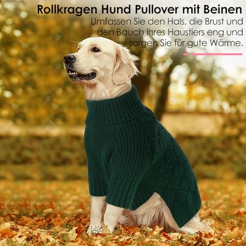 AOFITEE Hundepullover für Große Hunde, Warmer Weihnachts Hundepullover XXL Hunde Pullover, Rollkragen Winter Grün Strickpullover Hundepulli GroBe Hund Christmas Sweater, Pullover für Labrador