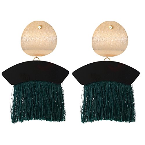Idealway 6 Colors Fashion Bohemian Stud Alloy Tassel Pendant Earring for Women Jewelry (Green)