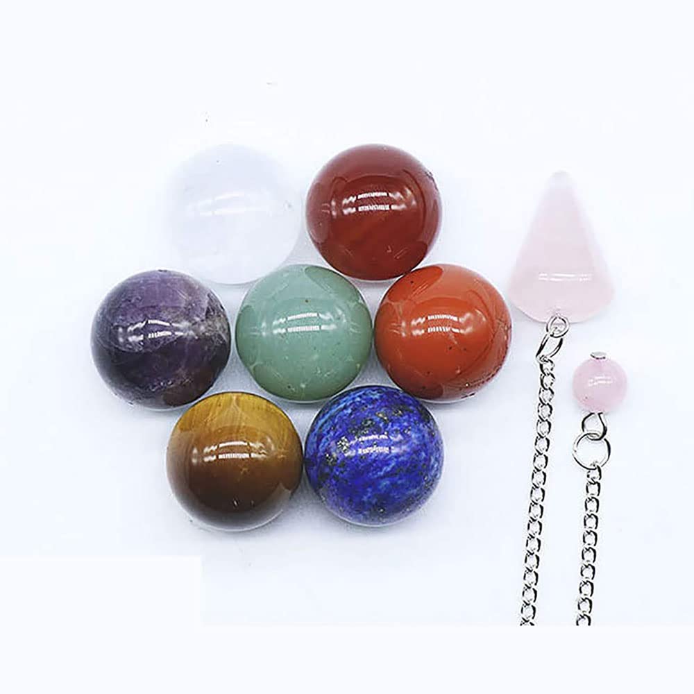 Set Di 7 Sfere Di Cristallo Chakra Con Pietra Di Chakra In Cristallo Naturale Con Pendolo Di Quarzo Rosa Per La Meditazione Di Guarigione Reiki,Set 7 Sfere Chakra C