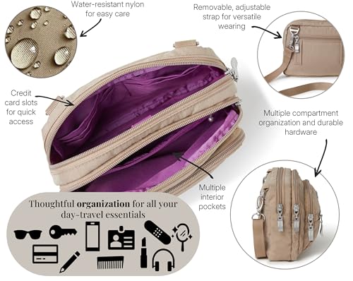 Baggallini Triple Zip Small Crossbody Bag for Women - 8x6 inch Convertible Fanny Pack Belt Bag - Lightweight Water-resistant - Image 5