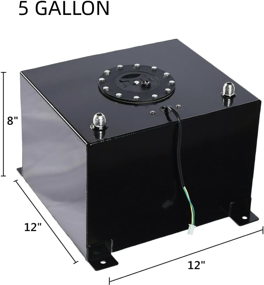 5 Gallon Fuel Cell 19L Universal Gas Tank Aluminum Polished Racing Street Drift Strip Fuel Tank with Level Sender Black