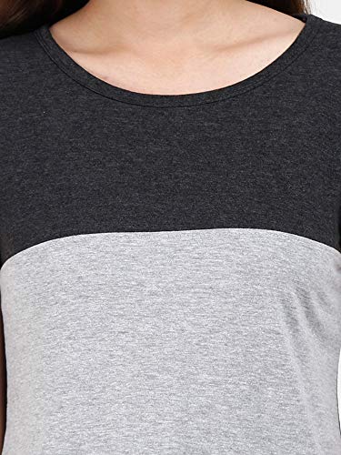 Image of FLEXIMAA Women's Cotton Round Neck Color Block Half Sleeve Long Top