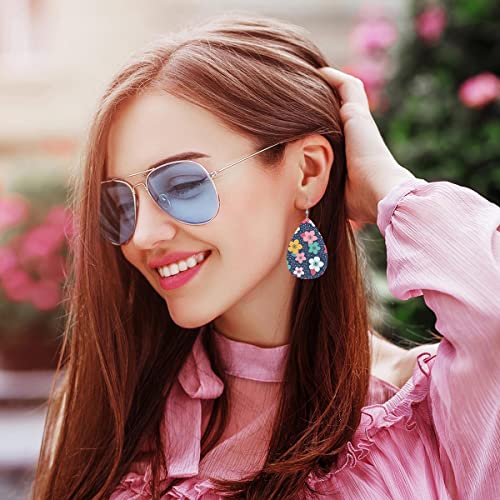 Zokola Small Flowers Leather Earrings For Women Girls Teardrop Leaf, Colorful Blooming Floral White Polka Dots Petal Drop Earrings Antique Faux Statement Earrings Set #TOP6
