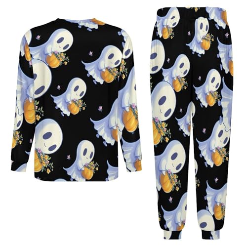 Halloween Ghost Men’s Pajama Set Long Sleeve Top And Pants Loungewear Sleepwear Pjs Nightwear4