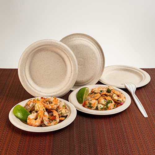 125 Count, Green Wave 100% Compostable Plates | Paper Plates |Eco-Friendly Plates | Bagasse Plates | Disposable Plates | Biodegradable Plates | 7 Inches Round Plates, Made Of Sugarcane Fiber. Ov-P007 #TOP3