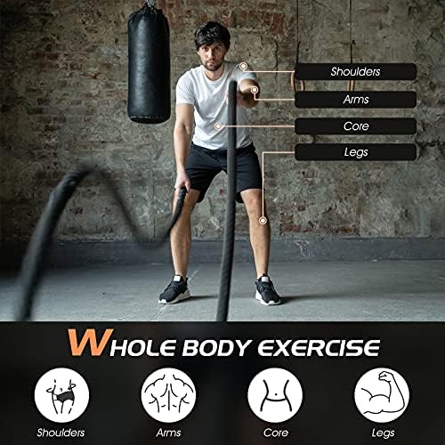 GYMAX 9m/12m/15m Battle Rope, 35mm Strength Training Exercise Ropes with Anchor Strap Kit and Protective Sleeve, Dacron Fitness Workout Battling Ropes for Home Gym
