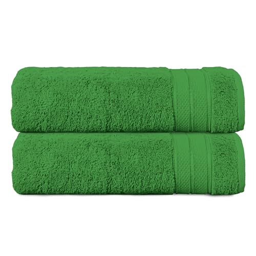 Image of Elegant Comfort Three Line Popcorn Towel Set for Bathroom 27 x 54 inches, Premium Hotel Quality 2-PACK Bath Towels, 100% Turkish Cotton, Soft and Durable, Quick Dry and Highly Absorbent, Emerald Green