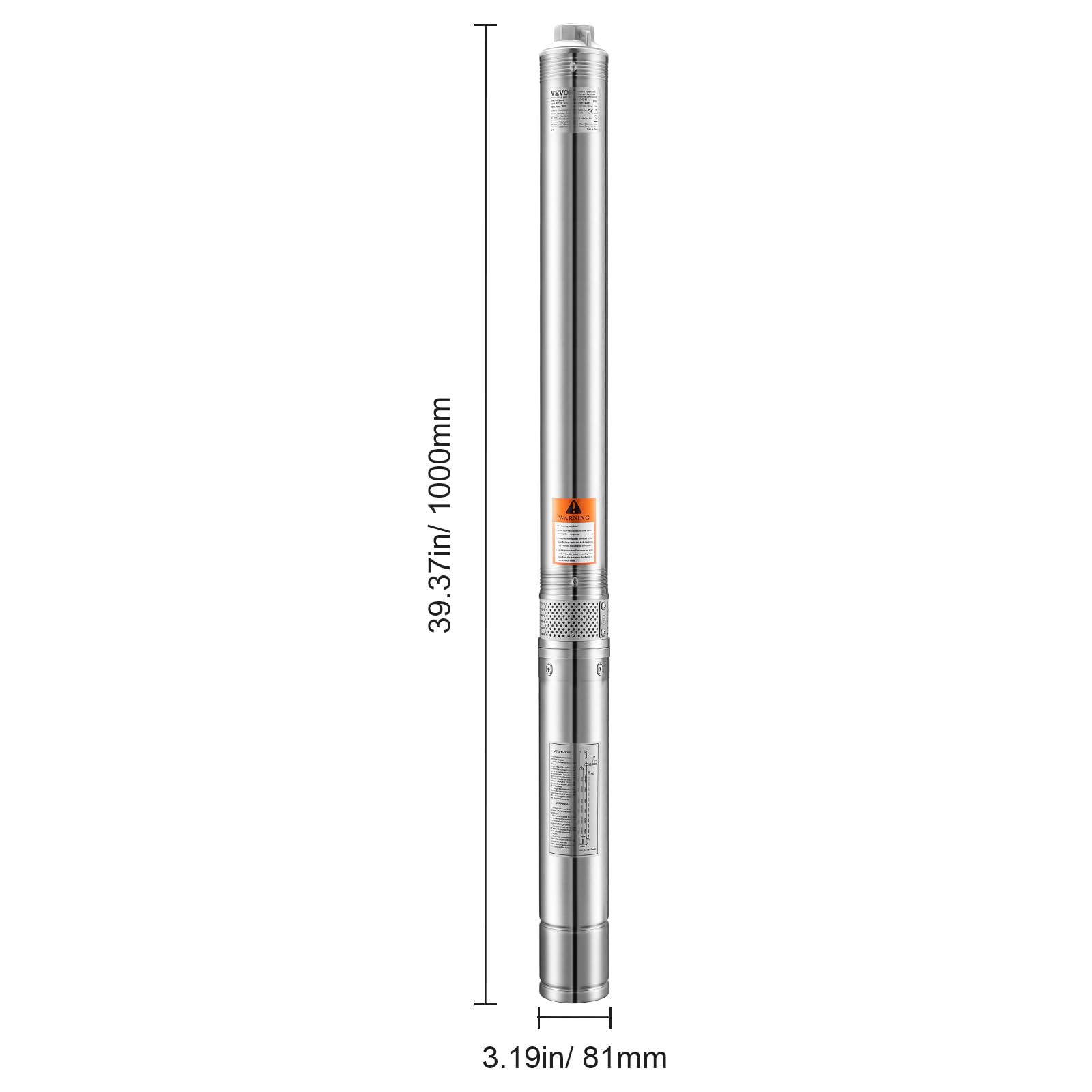 VEVOR Tiefbrunnenpumpe, 550 W Ausgangsleistung, 65 L/min Durchfluss, 64 m Förderhöhe, mit 20 m Kabel, externer Steuerkasten, Edelstahl-Wasserpumpe, für industrielle Bewässerung und Heimgebrauch, IP68