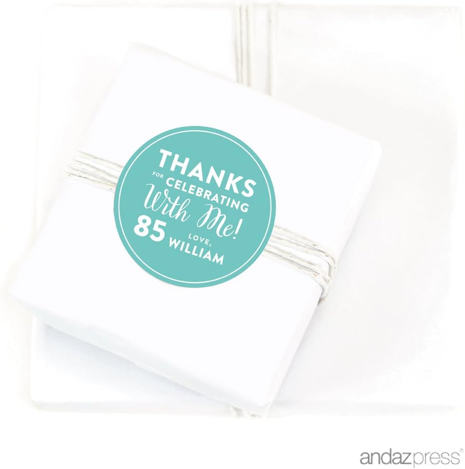 Andaz Press Personalized Round Circle Labels Stickers, Milestone Collection, Thanks for Celebrating with Me 85th Birthday Number Style, 40-Pack, Custom Name Color, Decorations Party Favors, Gifts