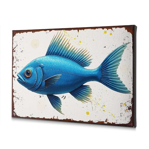 Toile poisson bleu azur tableau décoration murale moderne 40x60