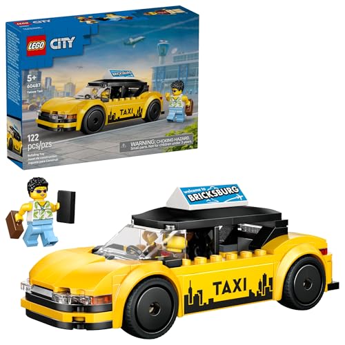 LEGO City Yellow Taxi Car Building Toy for Kids - Pretend Play Set for Boys & Girls, Ages 5+ - Toy Car W/Taxi Driver & Tourist Minifigures - Gift Idea for Birthdays - 60487