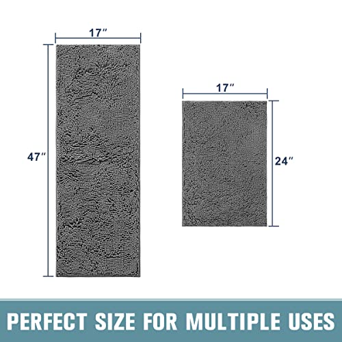 Sonoro Kate 2-Piece Bathroom Rug Set, Non Slip Chenille Bath Rugs, Machine Washable Bath Mat, Super Water Absorbent Bathroom Mat(17"×47" Plus 17"×24",Dark Grey) #TOP1