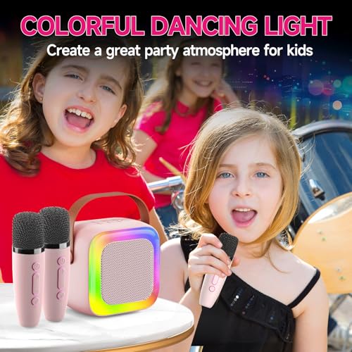 Image of Mini Karaoke Machine for Kids Teen Adults, Kids Karaoke Machine with 2 Wireless Microphones and LED Lights Toys for Christmas Birthday Party, Home, Gifts for 4 5 6 7 8 9 10 11 12+ Years Girls Boys