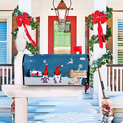 Searching Roads Magnetic Mailbox Cover Winter,Gnomes Elk Snowflake Merry Christmas Post Box Cover Wrap Decoration Us Standard Size 20.5\'\' x 17.3\'\'