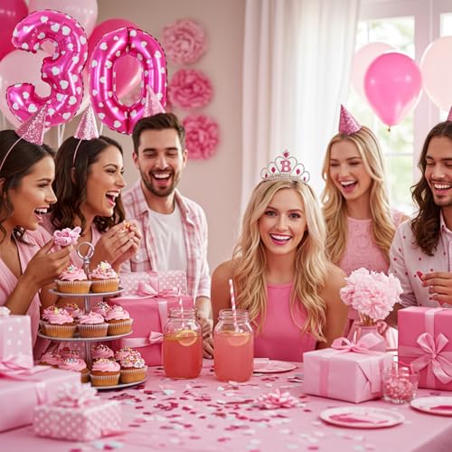 Image of TONIFUL Number Balloon 16 Inch 10Pcs Pink Polka 0-9 Birthday Number Ballons