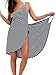 Produktbild Fee-Lice Damen Lang Kleid Ärmellos Striped Open Back Sommer Strand Wickelkleid Bademantel Handtuch Reise Spa Schwimmen Große Größe (L, Blau-Streifen)