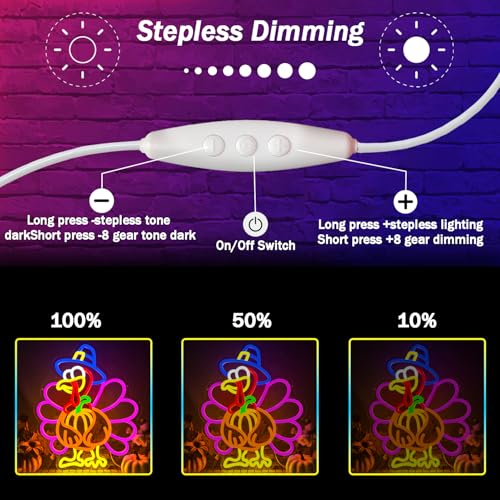 Image of Turkey Neon Sign Thanksgiving Neon Sign Dimmable Pumpkin Neon Light for Wall Decor Happy Thanksgiving Neon Light for Wall Art Window Home Party Holiday Gift