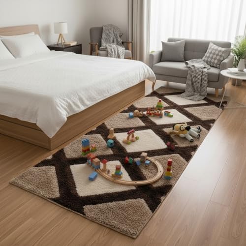 Image of Carpet for Hallway, Kitchen, and Modern Interiors, Cozy Shag Runner for Living Room, Entryway & Office Decor Size 1.5x4 feet Coffee line