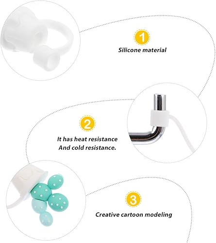 Miniatura 5 de Homoyoyo 2 piezas de puntas de popote de silicona reutilizables, tapas de popote de dibujos animados, a prueba de salpicaduras, para popote de 0.315