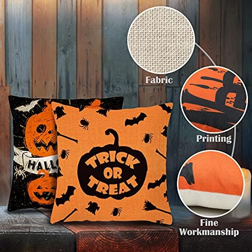 Bigqin 4 Set Halloween Throw Pillow Cushion Cover 45*45 cm, Pillow Case Square Cushion Protector Invisible Zipper for Sofa Bedroom Living Room Home Decoration,Black Orange, 18"
