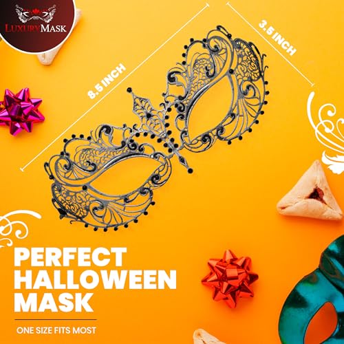 Image of Masquerade Mask for Women with Rhinestones - Elegant Metal Half Face Mask for Masquerade Parties, Mardi Gras, & Themed Events