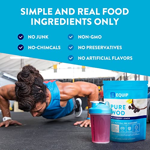 Equip Foods Purewod Natural Pre Workout Energy Powder - With 200 Mg Green Tea Caffeine, Bcaa, Creatine Monohydrate, And L Carnitine - 1.07 Pounds, Blackberry Lemon-Naturally Boosts Your Workouts #TOP3