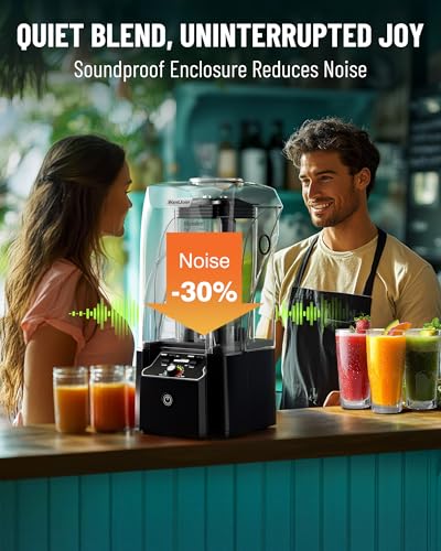 WantJoin Professional Commercial Blender With Shield Quiet Sound Enclosure 2200W Industries Strong and Quiet Professional-Grade Power, Self-Cleaning, Black