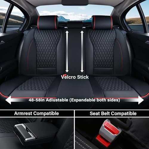 Image of Coverado Car Seat Covers Full Set, Nappa Leather Seat Covers for Cars, Waterproof Front Seat Covers and Back Seat Covers, Car Seat Protector, Car Seat Cover Universal Fit for Most Cars, Black&Red