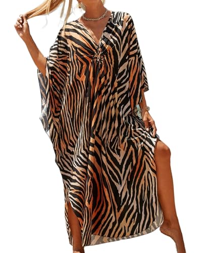 ASHER FASHION Kaftan Dresses for Women, Plus Size Swimsuit Cover Up for Poolside, Resort, and Loungewear