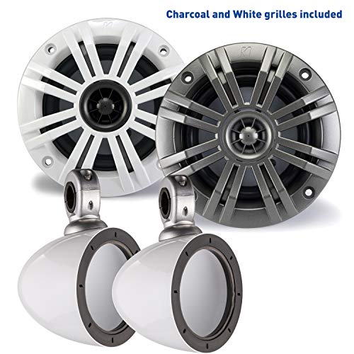 Image of KICKER 4 Inch KM-Series Marine Speaker Bundle 41KM44CW with White Wake Tower Enclosure