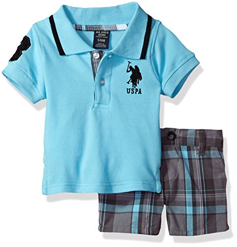 U.S. Polo Assn. Baby Boys' Polo and Short, Multi Plaid, 3/6M